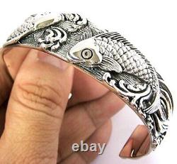 Japanese Koi Carp Lucky Fish Sterling 925 Silver Bangle Bracelet