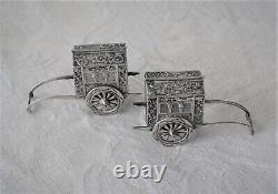 Japanese Rickshaw Wagon Salt Pepper Shakers Pair Sterling Silver, 48 grams