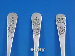 Japanese Sterling Silver. 950 Demitasse Spoons with Engraved Scenes Set of 6