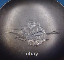 Japanese Sterling Silver Bowl GW Frosted with Man Fish Fishing Pole Scene (#6854)