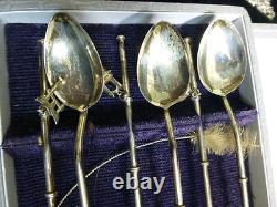 Japanese Sterling Silver Ice Tea Julep Stirrer-Set Of 6 With Dangling Charm Tops
