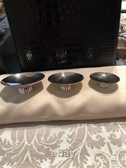 Japanese Sterling Silver Set Of 3 Vintage Stacking Sake Cups Nesting Bowls