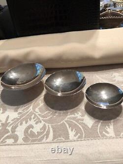 Japanese Sterling Silver Set Of 3 Vintage Stacking Sake Cups Nesting Bowls