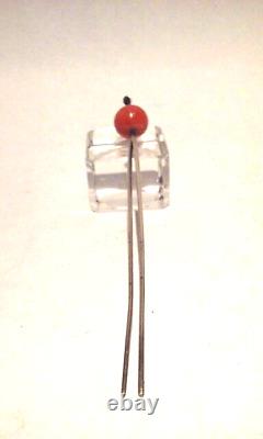 Japanese Sterling silver and Coral Colored Bead Hair Pin