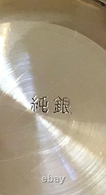 Japanese Taisho Sterling Silver. 990 Sake Set Sake Pot & Sake Cups, signed