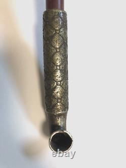 Japanese antique sterling silver smoking pipe Kiseru 8.5 inch Unique pattern