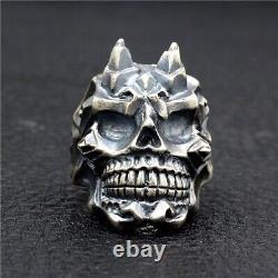 Japanese horned demon Skull S925 sterling silver handmade personality men's Ring