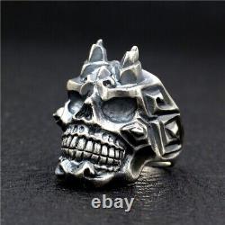 Japanese horned demon Skull S925 sterling silver handmade personality men's Ring