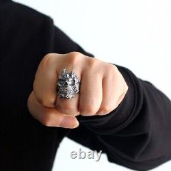 Japanese horned demon Skull S925 sterling silver handmade personality men's Ring