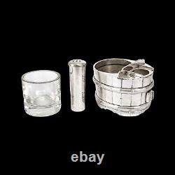 Japanese sterling silver novelty salt and pepper set in form of bucket / barrel