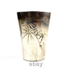 K. HATTORI Japanese Vintage Sterling Silver Saki Glass Set Of 4 Floral Etched
