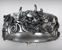 Mask Hannya Kabuki Japanese Traditional Pattern Ring 925 SOLID STERLING SILVER
