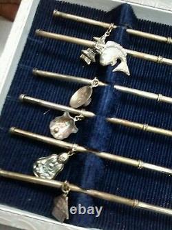 Nice vintage 6 Japanese sterling 925 ice teaspoons with charms with box