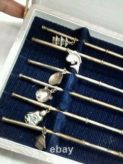 Nice vintage 6 Japanese sterling 925 ice teaspoons with charms with box