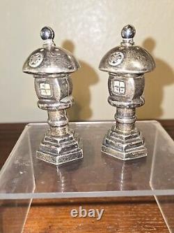 Old VTG Asahi Japanese Pagoda Temple 950 Sterling Silver Salt and Pepper Shaker