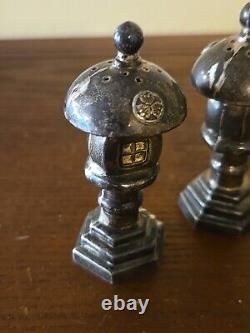 Old VTG Asahi Japanese Pagoda Temple 950 Sterling Silver Salt and Pepper Shaker