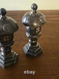 Old VTG Asahi Japanese Pagoda Temple 950 Sterling Silver Salt and Pepper Shaker