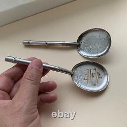 Pair Of Vintage Japanese Okubo Bros Sterling 950 Silver Spoons