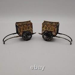 Pair of Japanese Sterling Silver Taisho Rickshaw Carriage Salt Pepper Shakers