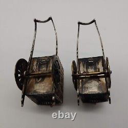 Pair of Japanese Sterling Silver Taisho Rickshaw Carriage Salt Pepper Shakers