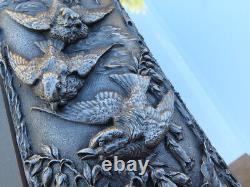 RARE MINT Sterling Silver REPOUSSE MIRROR Bird Insect Flower JAPANESE KIRK style