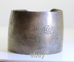 Rare Liberated Japanese World War 2 Sterling Silver Engraved Cuff Bracelet WWII