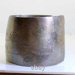 Rare Liberated Japanese World War 2 Sterling Silver Engraved Cuff Bracelet WWII