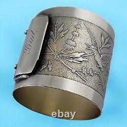 Rare Sterling Silver WOOD & HUGHES Napkin Ring JAPANESE bird 1870 buckle Bud