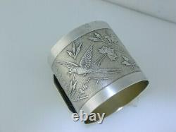 Rare Sterling Silver WOOD & HUGHES Napkin Ring JAPANESE bird 1870 buckle Bud