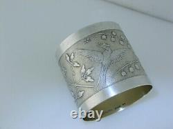 Rare Sterling Silver WOOD & HUGHES Napkin Ring JAPANESE bird 1870 buckle Bud