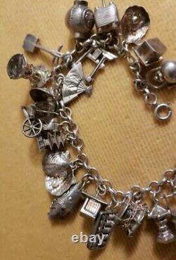Rare Vintage Sterling Silver 950 ASIAN 26 Charm Bracelet Articulated Fish 33g