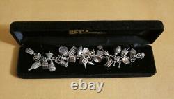 Rare Vintage Sterling Silver 950 ASIAN 26 Charm Bracelet Articulated Fish 33g