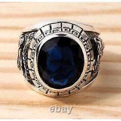 SAPPHIRE BLUE STONE JAPANESE TIGER & DRAGON STERLING SILVER MENS RINGS w552