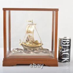 Seki Takehiko SILVER 960 Lucky Treasure Ship Engraving Wooden Box