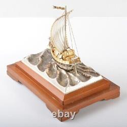 Seki Takehiko SILVER 960 Lucky Treasure Ship Engraving Wooden Box