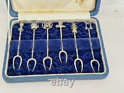 Set of 6 Vintage Asahi Shoten Japanese Sterling Silver Olive Forks