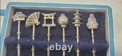 Set of 6 Vintage Japanese Sterling Silver Hors d'Oeuvre Forks with Charm Tops