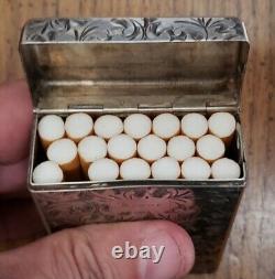 Sterling Silver. 950 Cigarette Case Vintage Engraved Japanese Filter Cigs (#017)