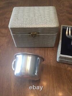 Sterling Silver 950 Japanese Childs Cup, Fork & Spoon In Original Box 71.6g