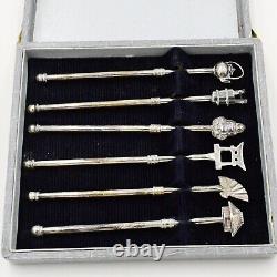 Sterling Silver Decorative Japanese Styled Swizzle Sticks/Drink Stirrers