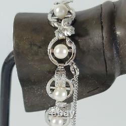 Sterling Silver Japanese Akoya Cultured Saltwater Pearl Bracelet Leaf 25 grams