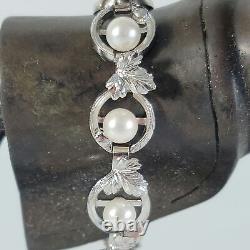 Sterling Silver Japanese Akoya Cultured Saltwater Pearl Bracelet Leaf 25 grams