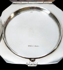 Sterling Silver Japanese Makeup Compact Mirror Mt Fugi Signed Vintage 1930s