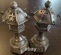 Sterling Silver Japanese Pagoda Lantern Lamp Salt & Pepper Shaker Set