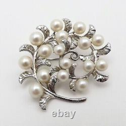 Sterling Silver Japanese Saltwater Akoya Pearl Leaf Wreath Brooch Pin Pendant
