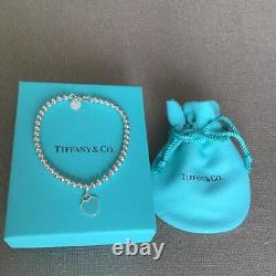 Tiffany & Co. Sterling Silver Heart Tag Blue 8mm Bead Bracelet Japanese Seller
