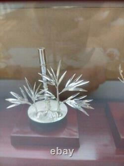VINTAGE CRAFTED JAPANESE STERLING SILVER BAMBOO BONSAI TREE ART DECO set rare