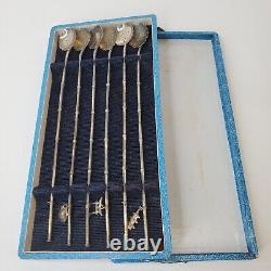 Vintage 6 Japanese Sterling 950 Silver Mixing Spoons Ice Teaspoons in Box