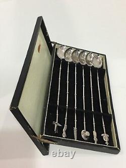 Vintage Asahi & Shoten Co. Sterling Silver Iced Teaspoons Set Of Six with orig box