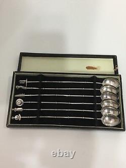 Vintage Asahi & Shoten Co. Sterling Silver Iced Teaspoons Set Of Six with orig box